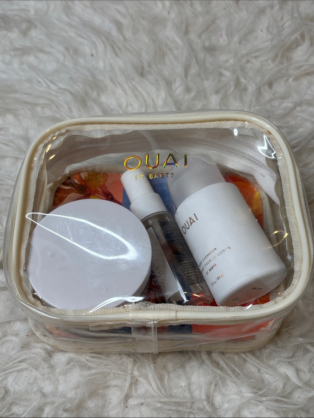 NEW OUAI St. Barts Travel Body Care Set Cosmetic Bag Body Cleanser Mist Mini M